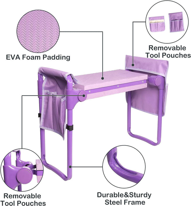 Widen Upgrade Garden Kneeler Seat Garden Stools Bench with 2 Tool Pouches, Purple