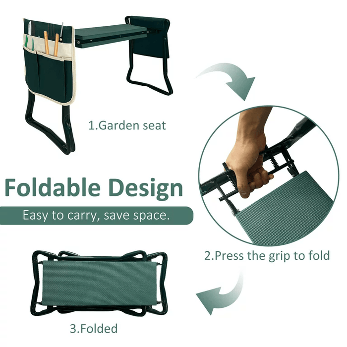 Garden Kneeler Folding Garden Stools Bench and Seat with 2 Tool Pouches, New