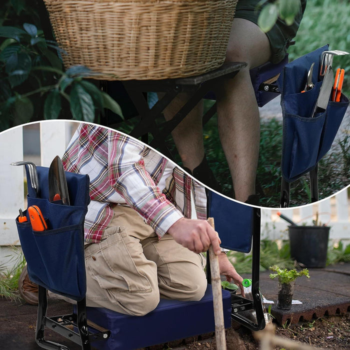 Wider Garden Kneeler Folding Garden Stools Bench and Seat with 2 Tool Pouches, Blue