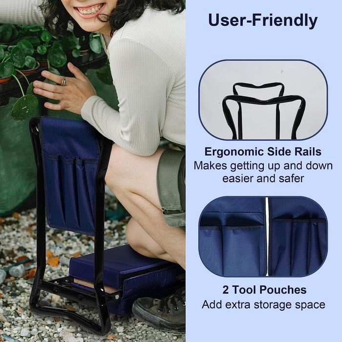 Wider Garden Kneeler Folding Garden Stools Bench and Seat with 2 Tool Pouches, Blue