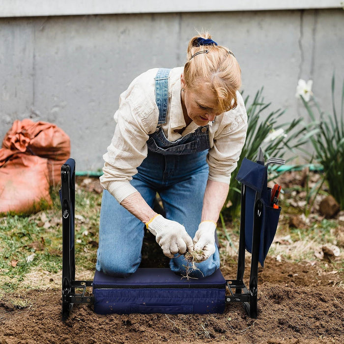 Wider Garden Kneeler Folding Garden Stools Bench and Seat with 2 Tool Pouches, Blue