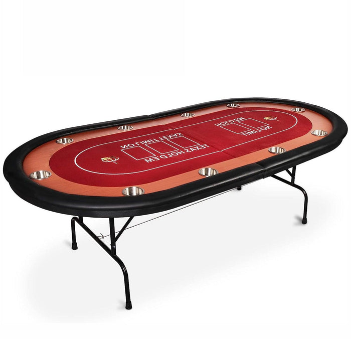 90.5" Large Folding Poker Table 10 Player Casino Texas Holdem Table for Card Game, Red