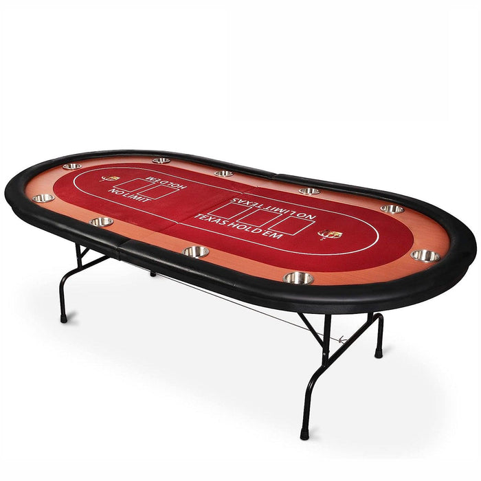 90.5" Large Folding Poker Table 10 Player Casino Texas Holdem Table for Card Game, Red