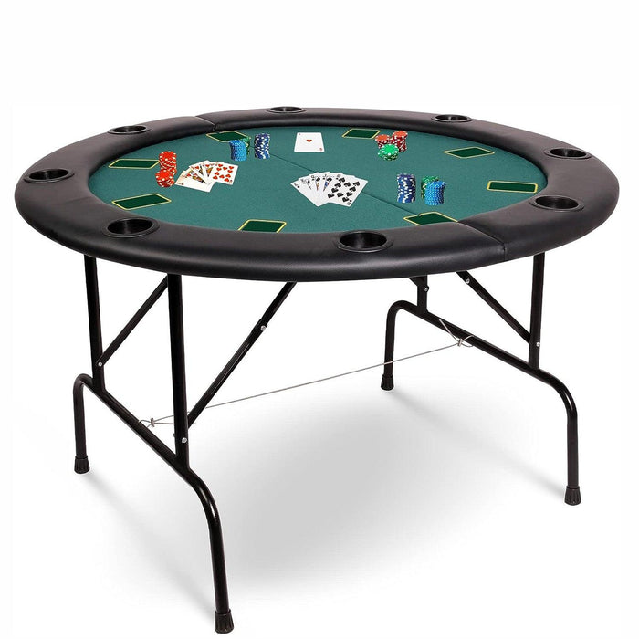 47" Round Folding Poker Table 8 Player Texas Blackjack Poker Mat, PVC Cup Holder