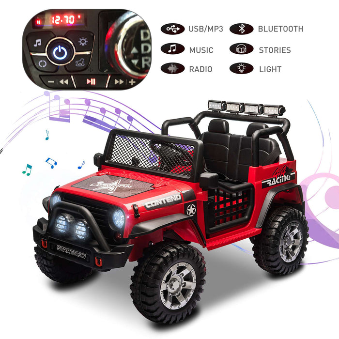 2 Seater Kids Ride On Truck Car 12V Jeeps Car w/Parent Remote Control, Spring Suspension, LED Lights, Music Player