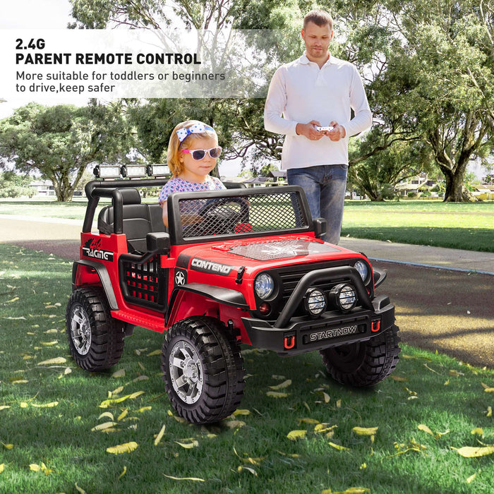 2 Seater Kids Ride On Truck Car 12V Jeeps Car w/Parent Remote Control, Spring Suspension, LED Lights, Music Player