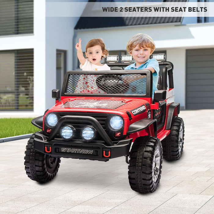 2 Seater Kids Ride On Truck Car 12V Jeeps Car w/Parent Remote Control, Spring Suspension, LED Lights, Music Player