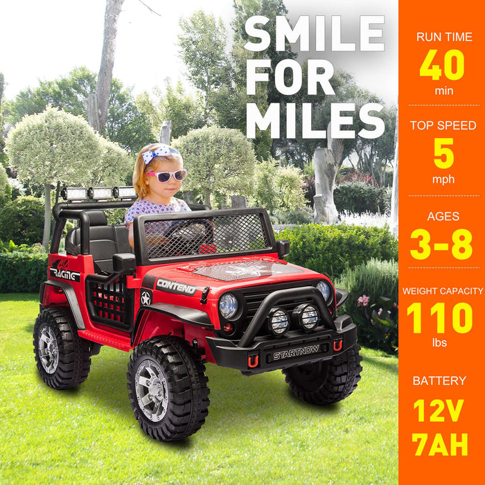 2 Seater Kids Ride On Truck Car 12V Jeeps Car w/Parent Remote Control, Spring Suspension, LED Lights, Music Player