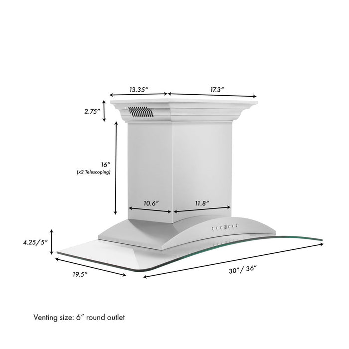 ZLINE Ducted Vent Wall Mount Range Hood in Stainless Steel and Glass with Built-in CrownSound Bluetooth Speakers (KNCRN-BT)