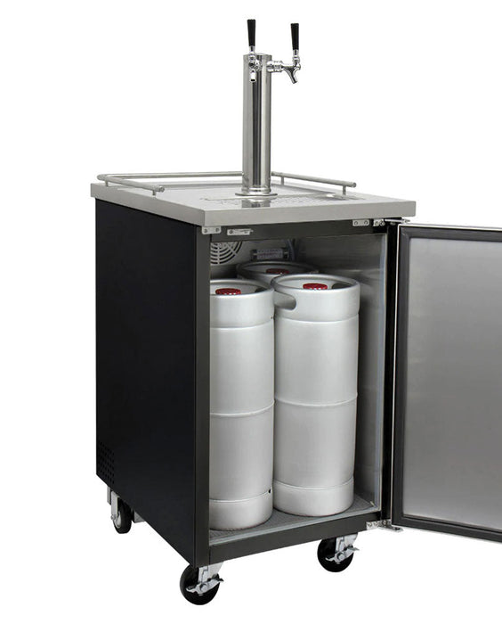 24" Wide Kombucha Dual Tap Black Commercial Kegerator