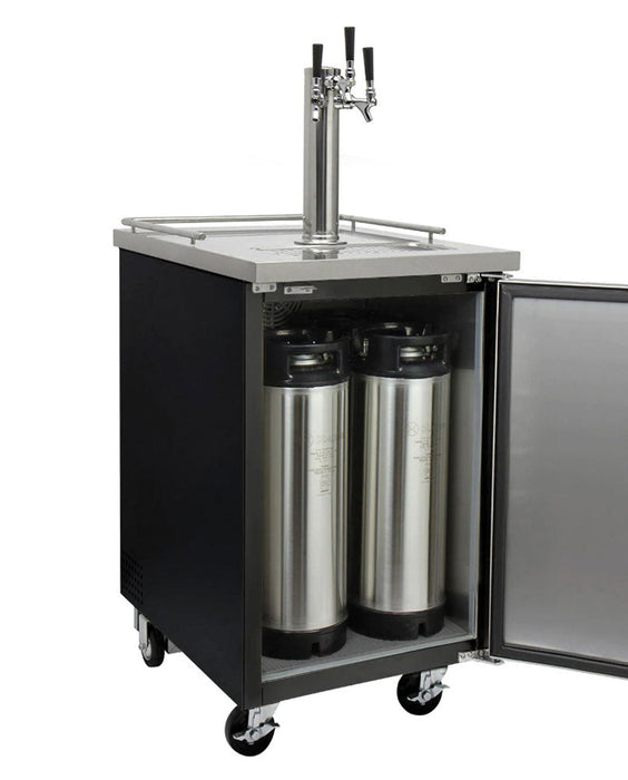 24" Wide Kombucha Triple Tap Black Commercial Kegerator