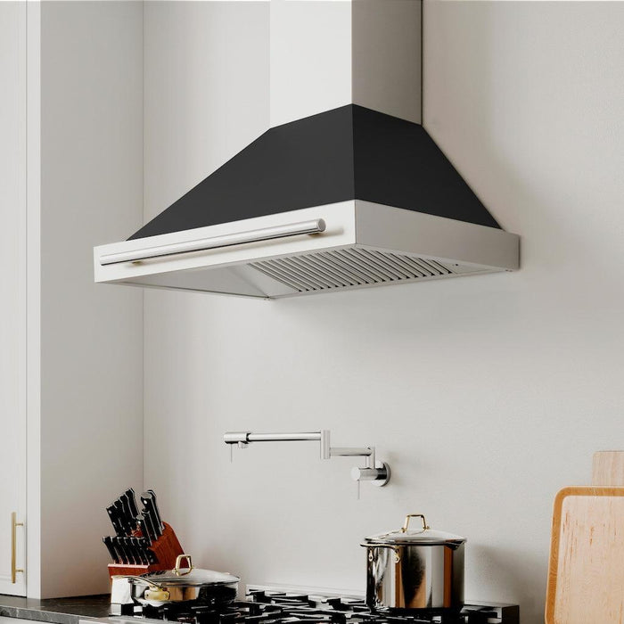 ZLINE Convertible Stainless Steel Range Hood with Black Matte Shell and Stainless Steel Handle (KB4STX-BLM)