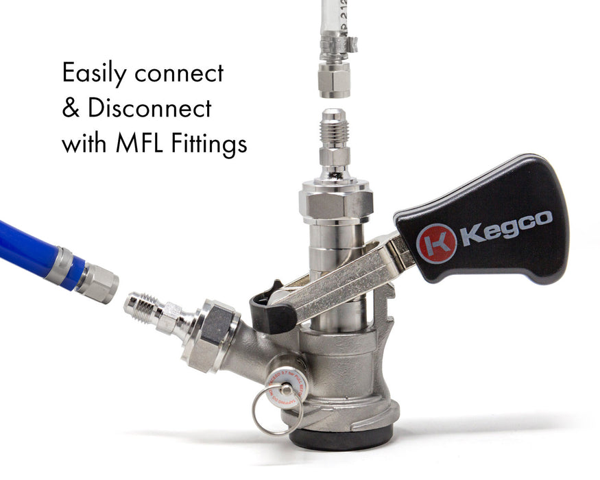 D System Keg Tap Coupler with Ergonomic Handle and 1/4" MFL Fittings