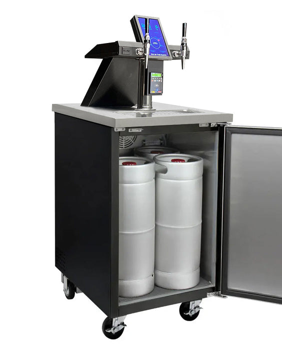 24" Wide Kegerator Vending Machine Dual Tap Black Commercial Keg Dispenser