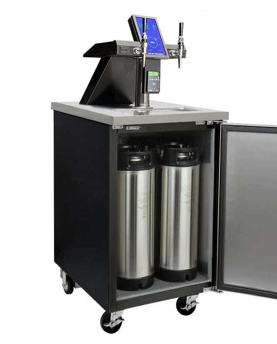 24" Wide Kegerator Vending Machine Dual Tap Black Commercial Keg Dispenser