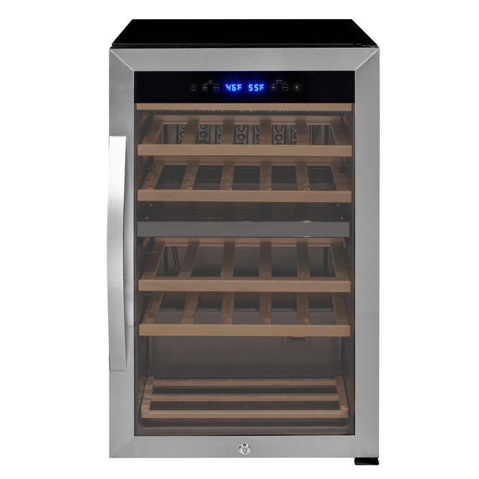 Cascina Series 28 Bottle Dual Zone Freestanding Wine Cooler Refrigerator with Stainless Steel Door