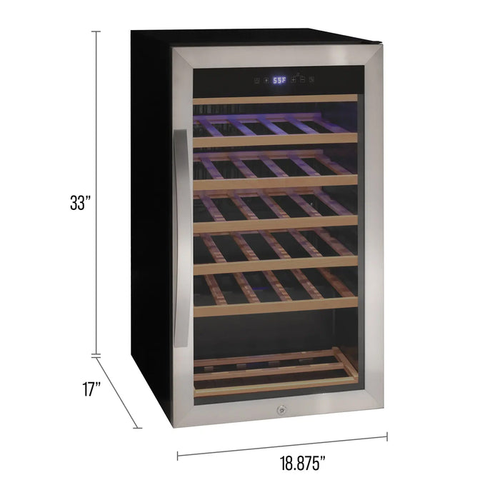 Cascina Series 33 Bottle Single Zone Freestanding Wine Refrigerator Cooler with Stainless Steel Door