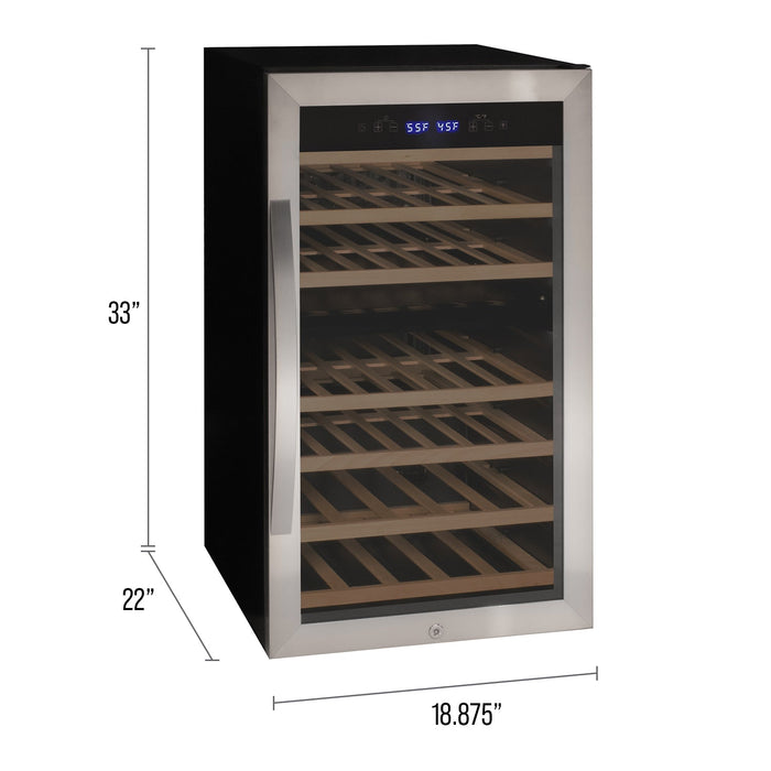 Cascina Series 43 Bottle Dual Zone Freestanding Wine Refrigerator Cooler with Stainless Steel Door