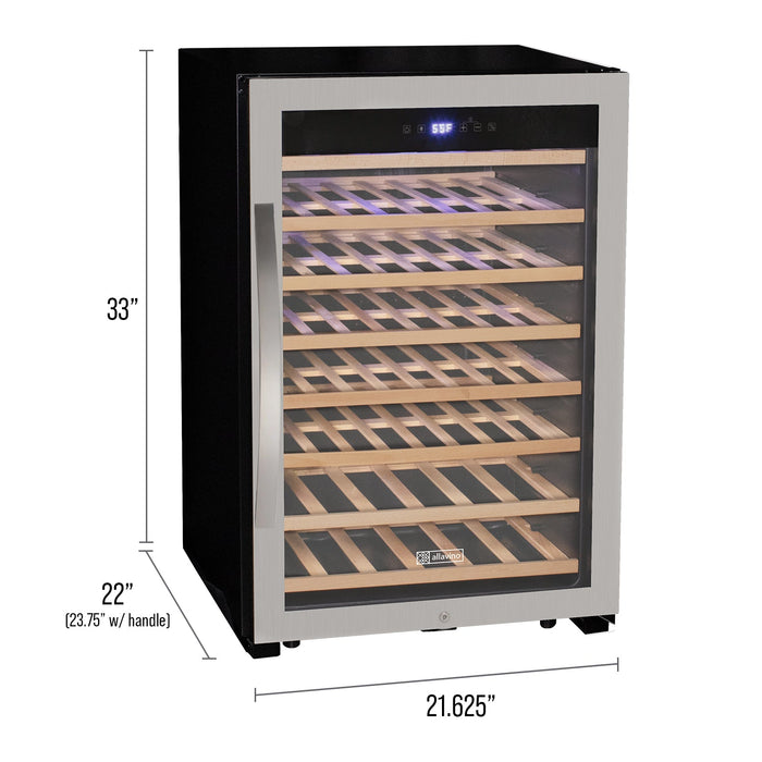 Cascina Series 55 Bottle Single Zone Freestanding Wine Refrigerator Cooler with Stainless Steel Door