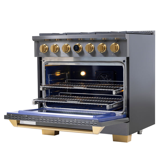 Kucht 36" 5.2 cu. ft. 6 Burner Natural Gas Dual Fuel Range in Titanium Stainless Steel with Digital Thermostat