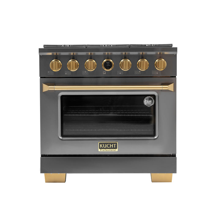 Kucht 36" 5.2 cu. ft. 6 Burner Natural Gas Dual Fuel Range in Titanium Stainless Steel with Digital Thermostat