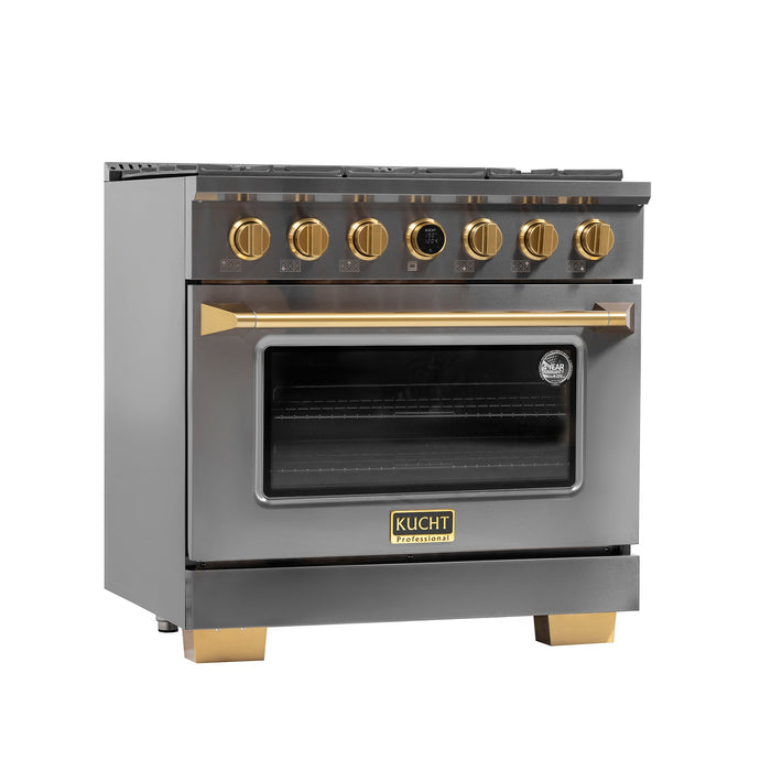 Kucht 36" 5.2 cu. ft. 6 Burner Natural Gas Dual Fuel Range in Titanium Stainless Steel with Digital Thermostat