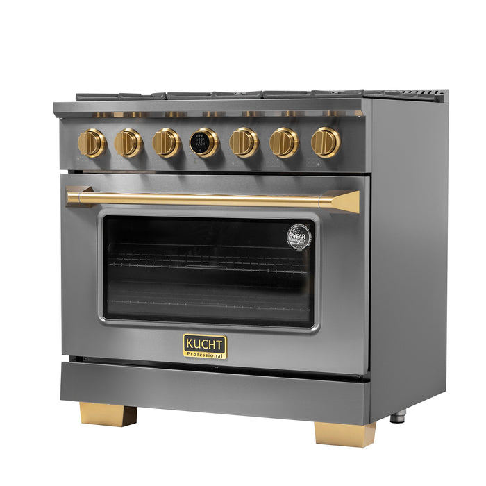 Kucht 36" 5.2 cu. ft. 6 Burner Natural Gas Dual Fuel Range in Titanium Stainless Steel with Digital Thermostat