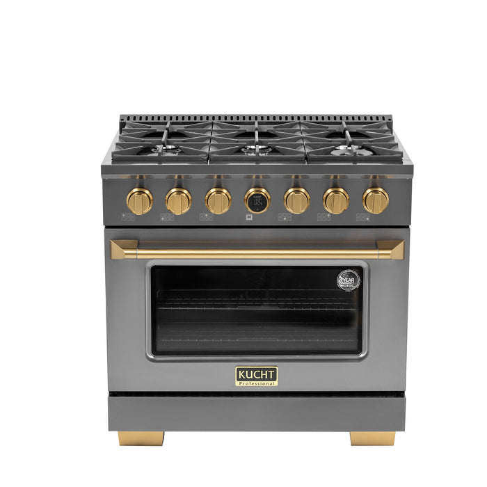 Kucht 36" 5.2 cu. ft. 6 Burner Natural Gas Dual Fuel Range in Titanium Stainless Steel with Digital Thermostat