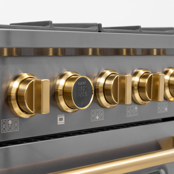 Kucht 36" 5.2 cu. ft. 6 Burner Natural Gas Dual Fuel Range in Titanium Stainless Steel with Digital Thermostat