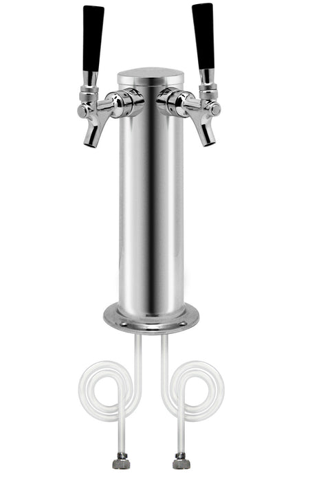 Polished Stainless Steel Dual Faucet Draft Beer Tower - 3" Column