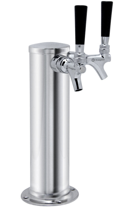 Polished Stainless Steel Dual Faucet Draft Beer Tower - 3" Column