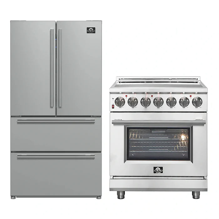 FORNO 2-Piece SS Kitchen Bundle - 30" Electric Range and 36" Bottom Freezer Refrigerator