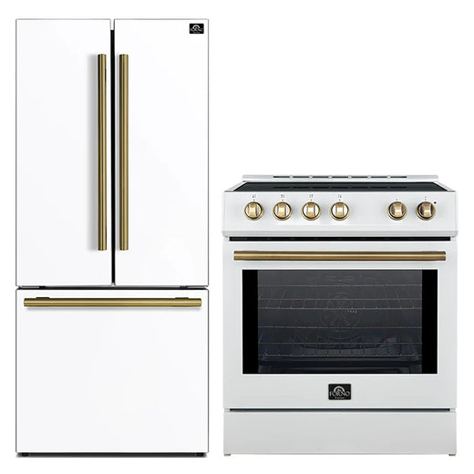 FORNO 2-Piece White Kitchen Bundle - 30" Induction Range and 31" Bottom Freezer Refrigerator