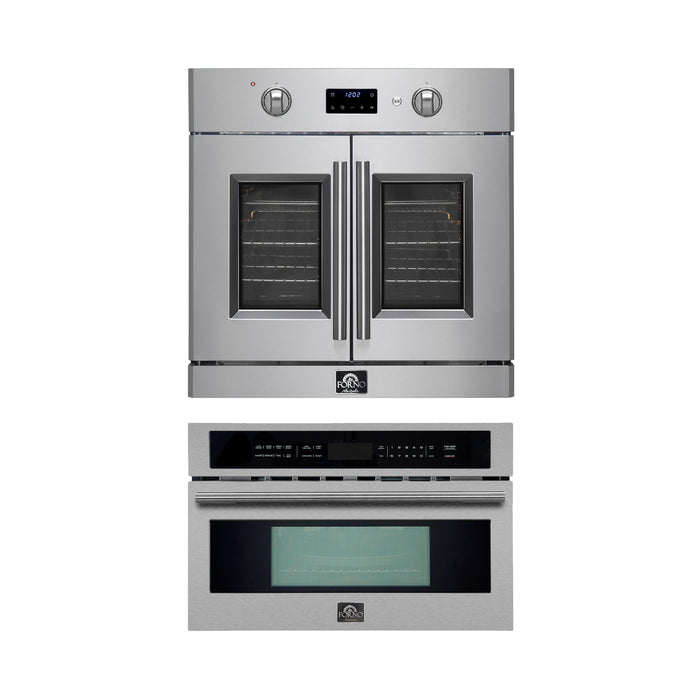 FORNO 2-Piece Kitchen Bundle - 30" Stainless Steel Single Wall (1333-30) Oven, 30" Stainless Steel Microwave (3093-30)
