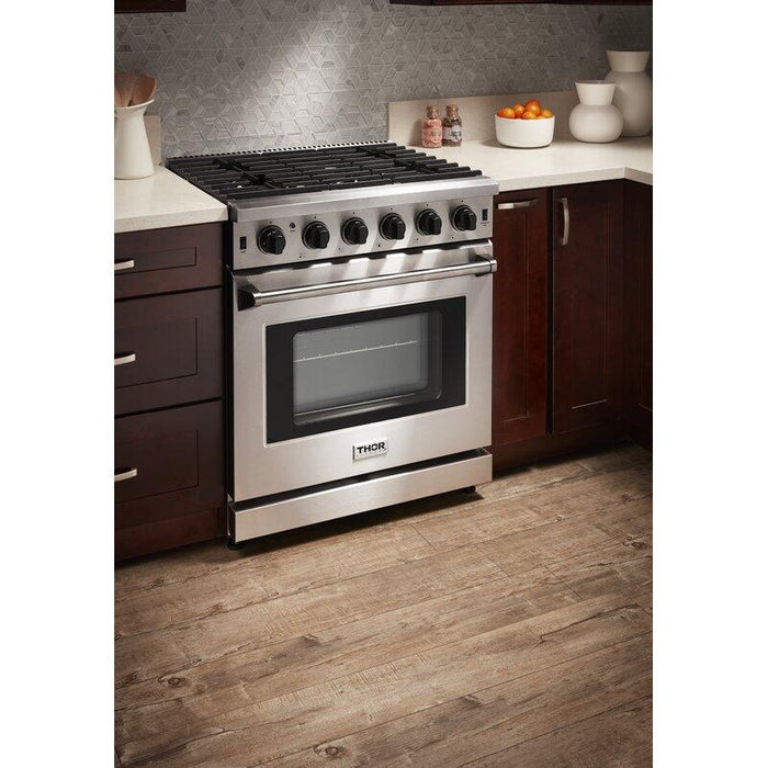 Thor Kitchen Package - 30" Gas Range, Range Hood, Microwave, AP-LRG3001U-W-4