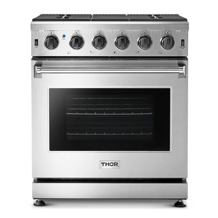 Thor Package - 30" Propane Gas Range, Range Hood, Microwave, Refrigerator with Water & Ice Dispenser, Dishwasher, Wine Cooler