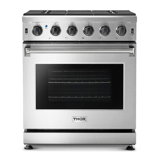 THOR Kitchen Package - 30" Gas Range, Range Hood, Microwave, Refrigerator with Water and Ice Dispenser, Dishwasher, Wine Cooler, AP-LRG3001U-14