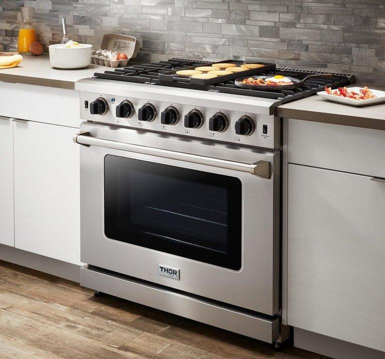 Thor Kitchen Package - 36" Propane Gas Range, Range Hood, Refrigerator, Dishwasher, Wine Cooler, AP-LRG3601ULP-4