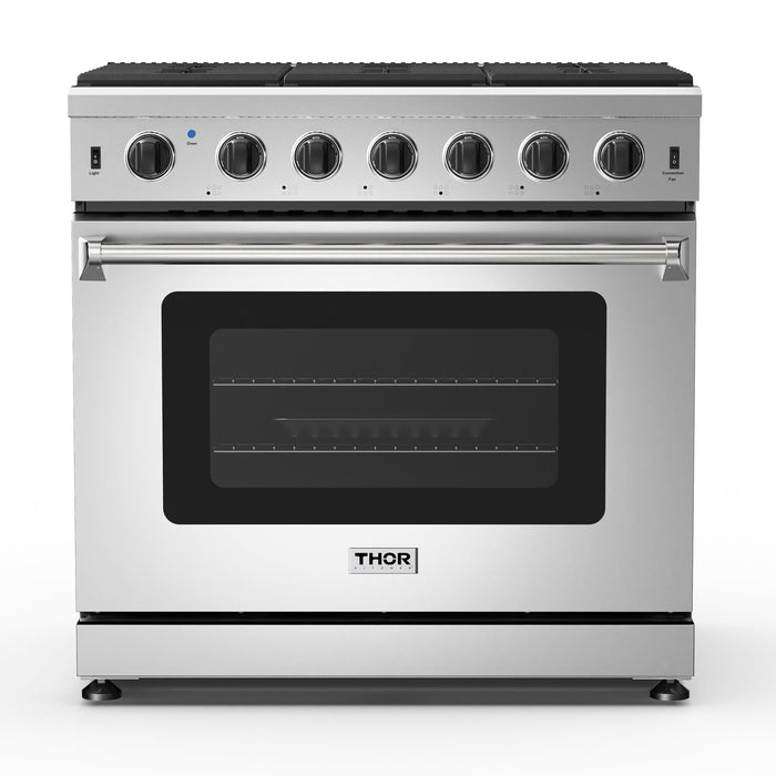 THOR Kitchen 36 in. 6.0 Cu. Ft Professional Natural Gas Range in Stainless Steel, LRG3601U