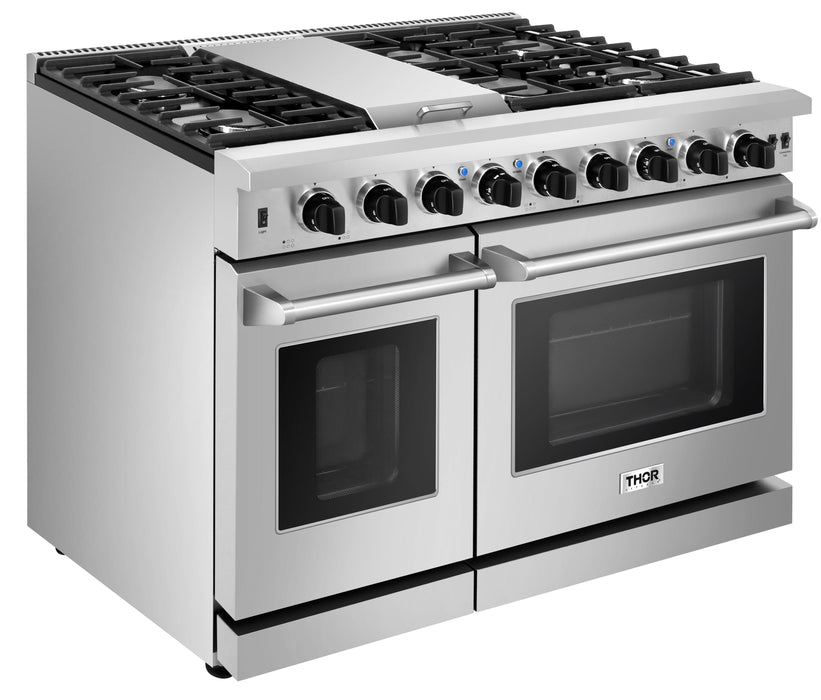 Thor Kitchen 48 in. 6.8 cu. ft. Double Oven Propane Gas Range in Stainless Steel, LRG4807ULP