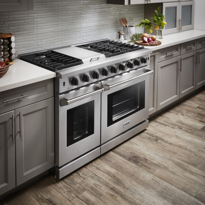 THOR Kitchen Package - 48" Propane Gas Range, Range Hood, Dishwasher, Refrigerator, AP-LRG4807ULP-W-2