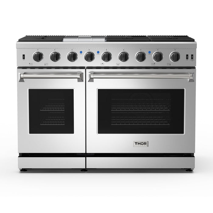 THOR Kitchen 48 in. 6.8 cu. ft. Double Oven Natural Gas Range in Stainless Steel, LRG4807U