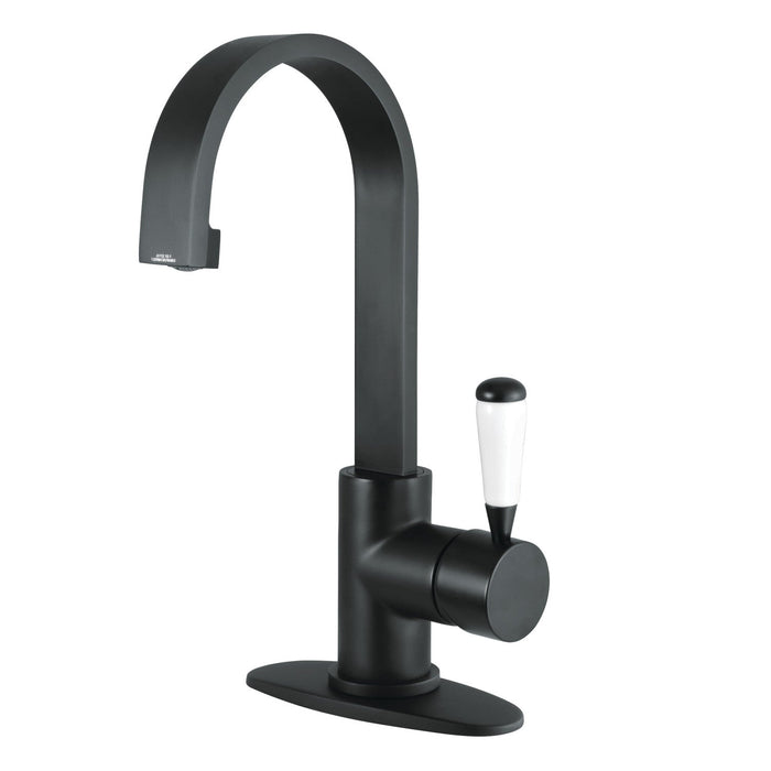 Paris LS8210DPL One-Handle 1-Hole Bathroom Faucet with Deck Plate and Push Pop-Up Drain, Matte Black
