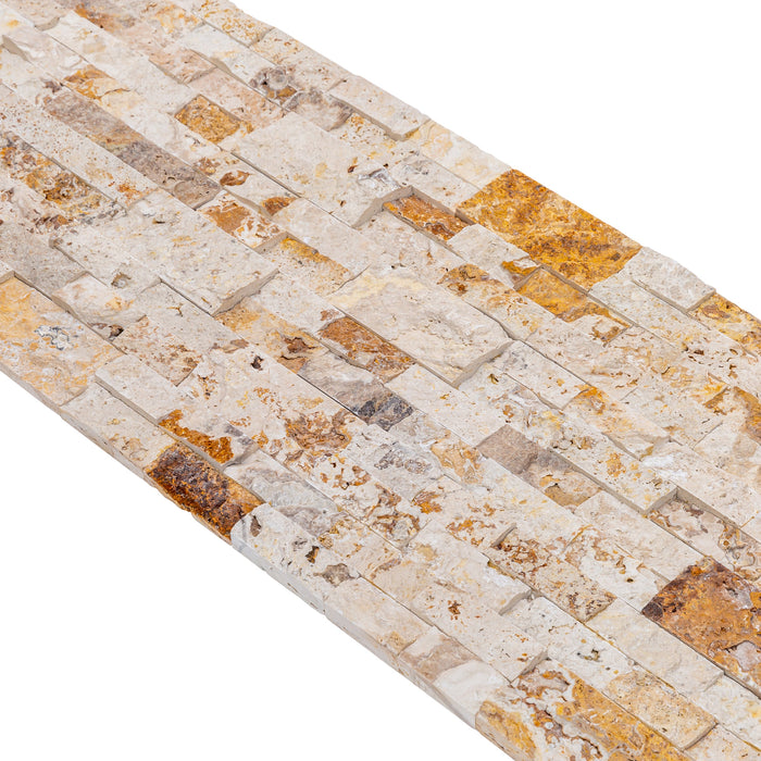 Leonardo Onyx Ledger 3D Panel 6"x24" Split-face Natural Travertine Wall Tile - Belair Collection