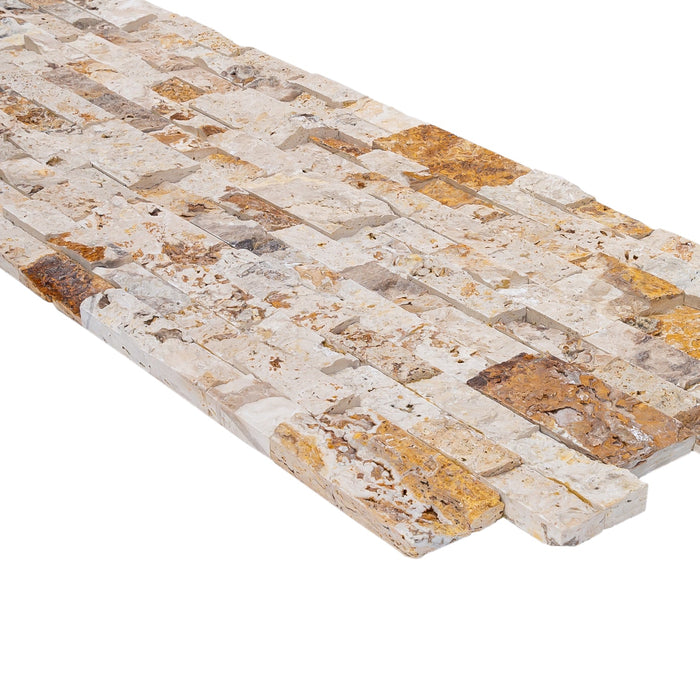 Leonardo Onyx Ledger 3D Panel 6"x24" Split-face Natural Travertine Wall Tile - Belair Collection