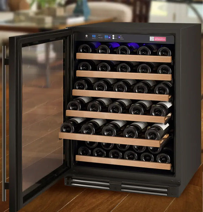 24" Wide FlexCount II Tru-Vino 56 Bottle Single Zone Black Left Hinge Wine Refrigerator