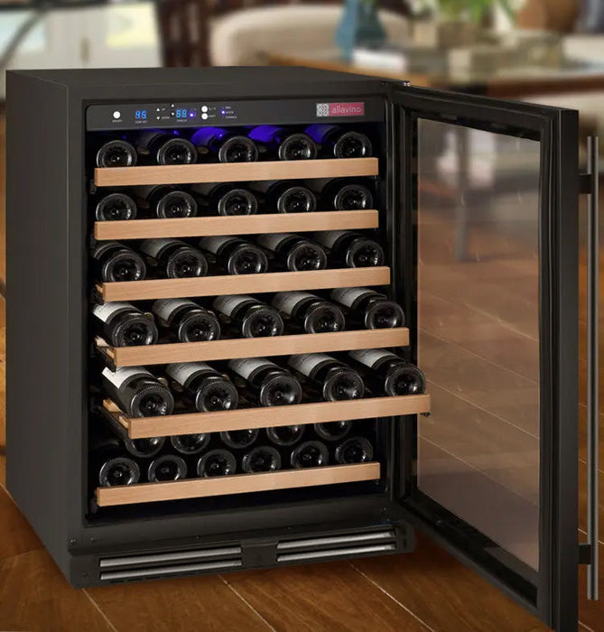 FlexCount Series 56 Bottle Single Zone Built-In Wine Refrigerator with Black Door - Right Hinge