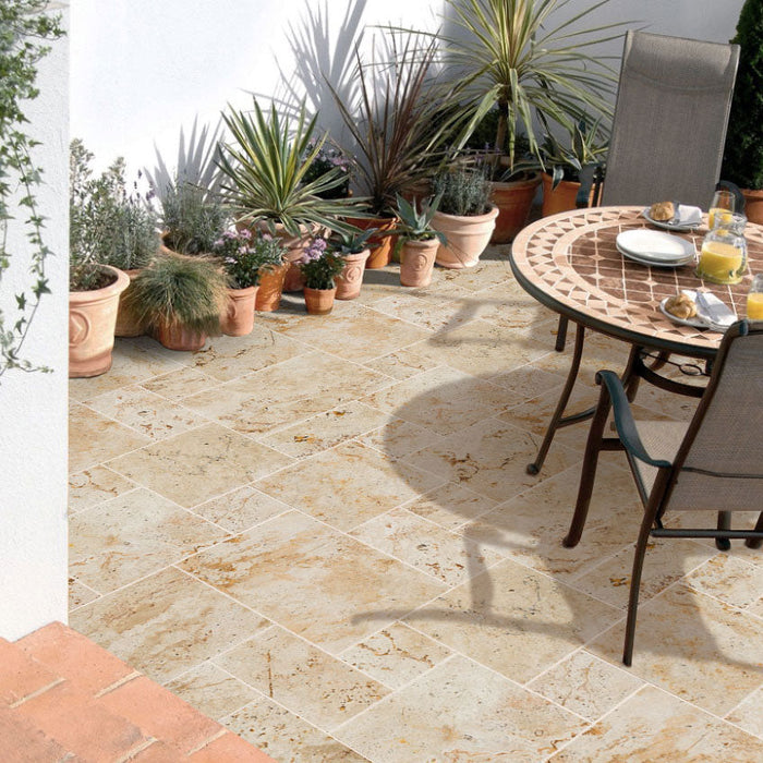 Travertine Light Antique Pattern Tumbled Pavers - Belair Collection