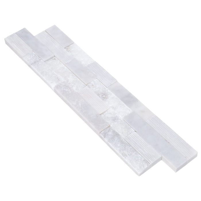 Lincoln White Ledger 3D Panel 6"x24" Multi Surface Natural Marble Wall Tile - Belair Collection