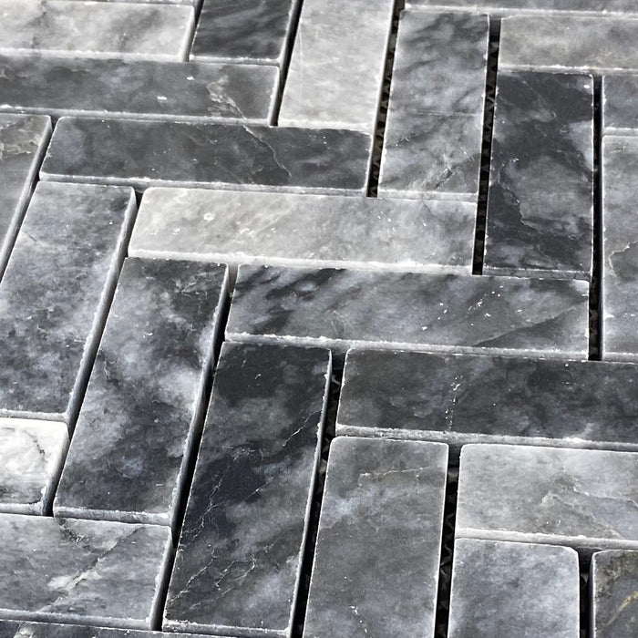 Luna Sky Marble 1"x3" Herringbone on 12" x 12" Mesh Mosaic Tile - Belair Collection